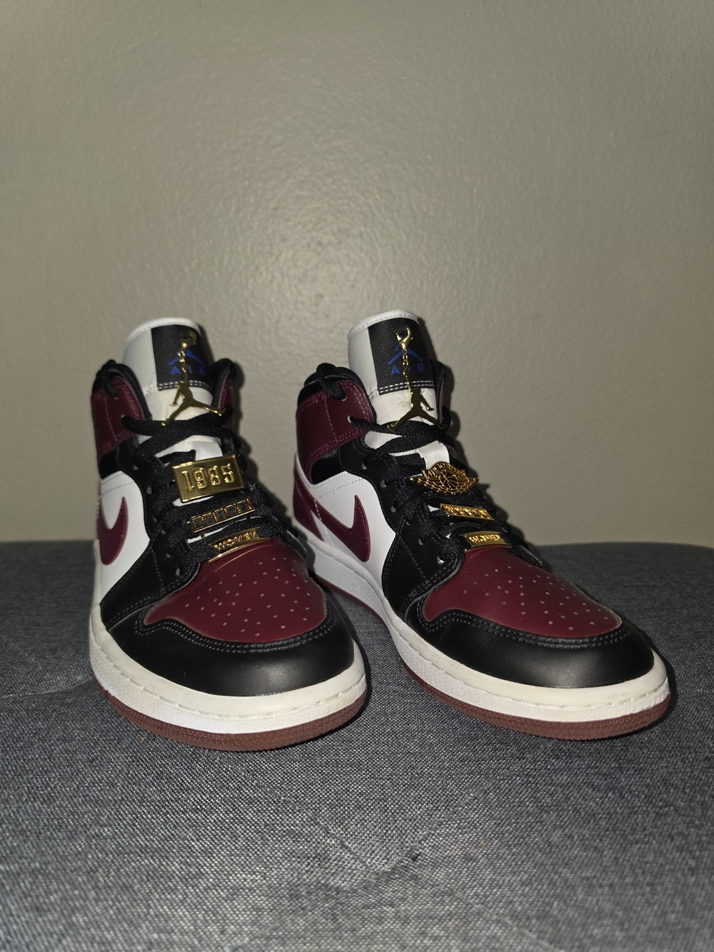 Nike Air Jordan 1 Mid Women’s Athletic Shoes - Maroon/Black/White